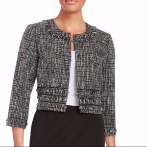 Karl Lagerfeld Cropped Tweed Ruffle Crop Jacket